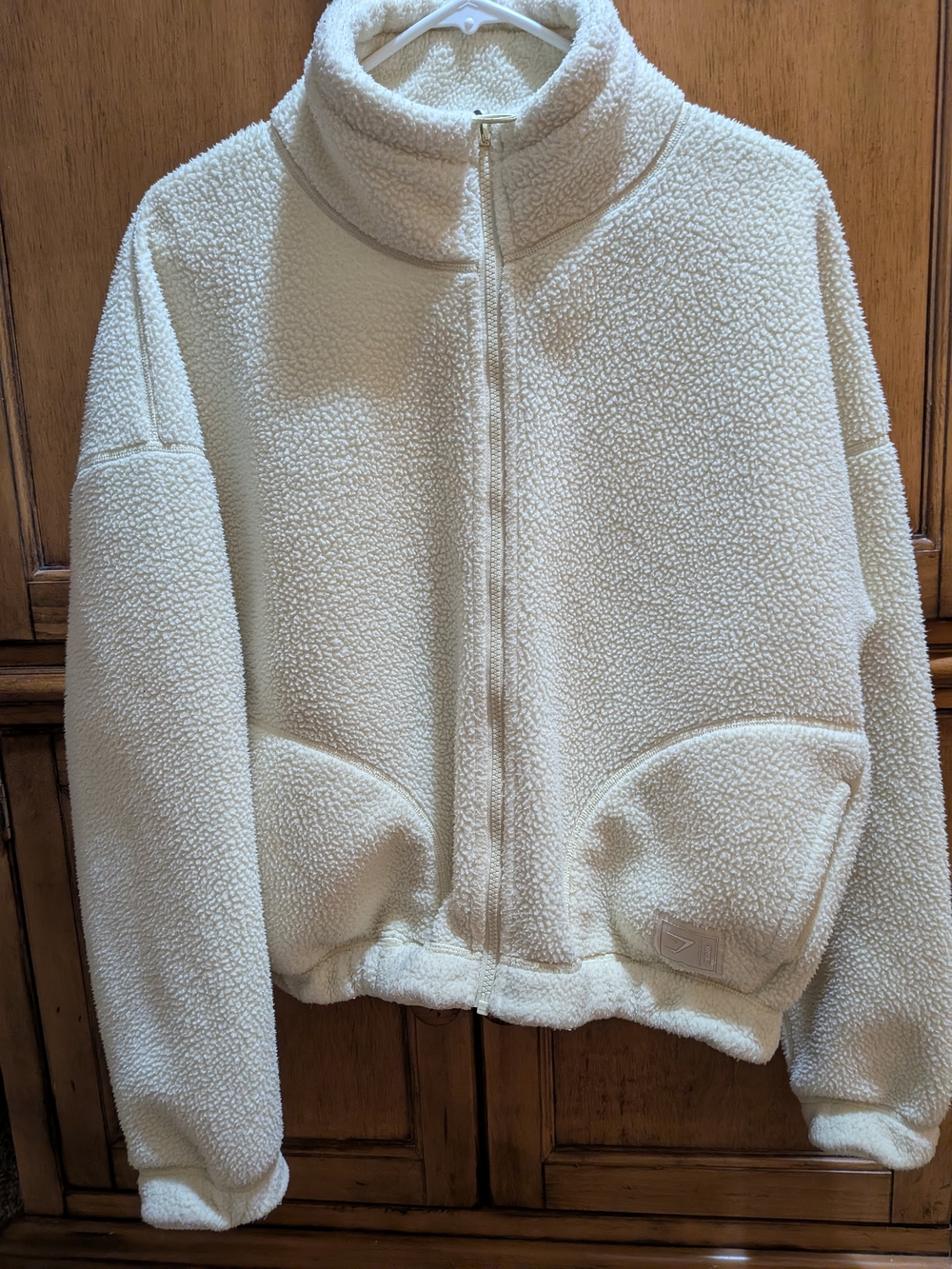 GYMSHARK Cream Sherpa Zip-Up Jacket
